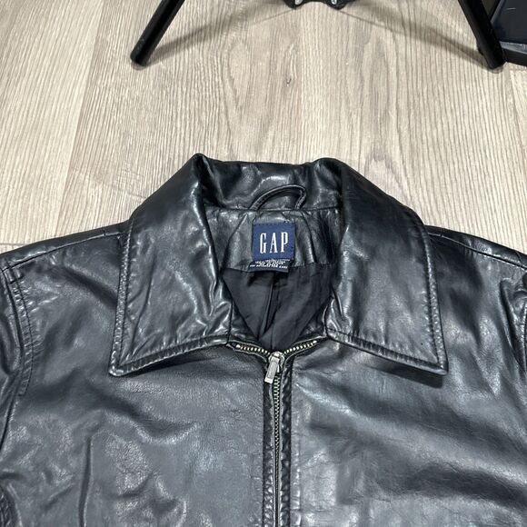 GAP Black Leather Jacket Womens Small Motorcycle Full Zip Y2K Vintage 2001 - Picture 3 of 9